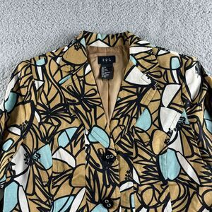 NEW RQT Jacket Womens 10 Brown Blue Floral Blazer Linen Blend Boho Hippie Career